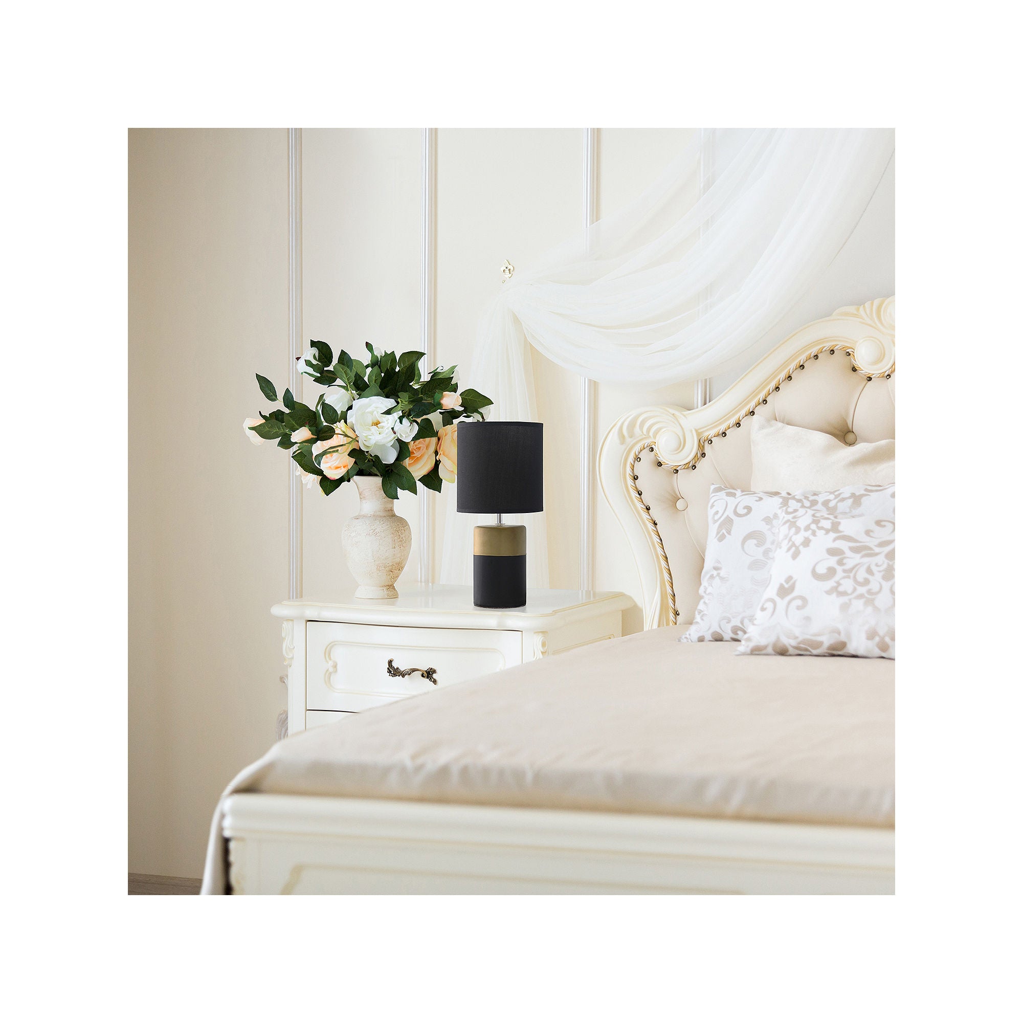 National Brand Two-Tone Porcelain Table Lamp LT1114 in Black & Gold - Elegant Home & Office Lighting for Living Room, Bedroom, or Study