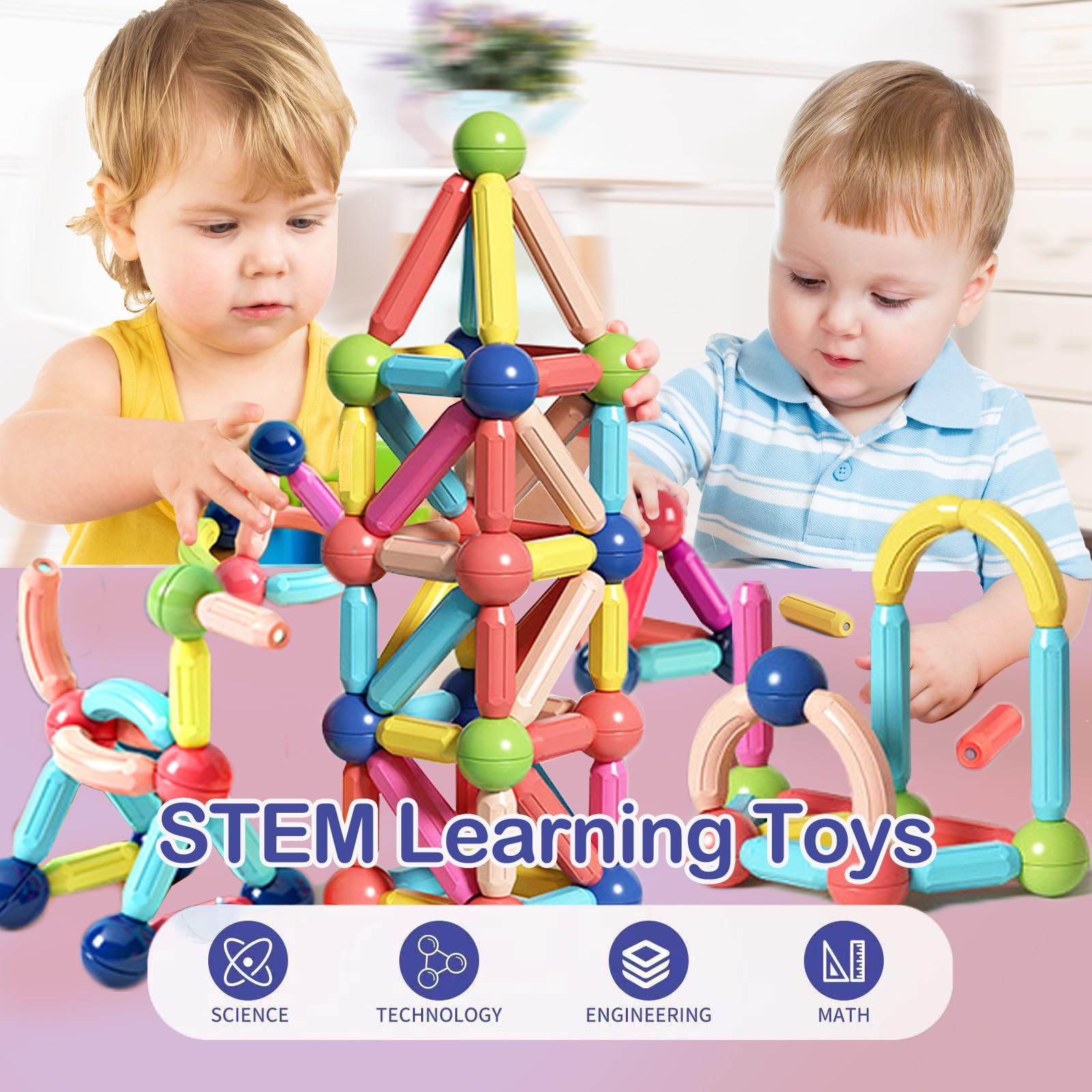 Magnetic Building Blocks STEM Toys for Kids Ages 3-8, 64PCS Educational Montessori Toys for Toddlers & Preschoolers - Perfect for Birthday Gifts, Easter Basket Stuffers & Classroom Learning Activities