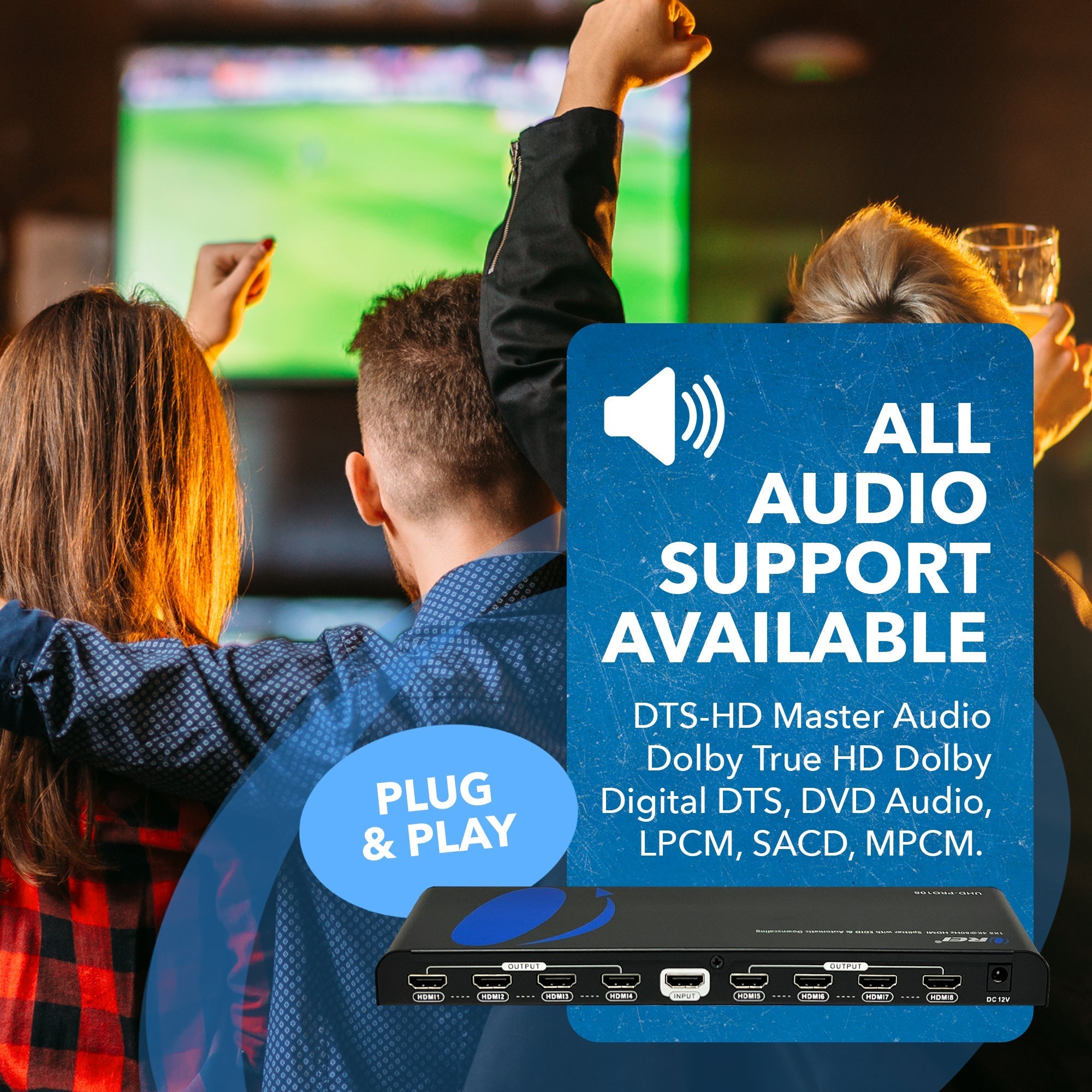 1x8 HDMI Splitter 4K 60Hz 1 Input 8 Outputs - Ultra HD 4K@60Hz, Auto Downscaling, EDID Management - Perfect for Home Theater, Gaming, and Multi-Screen Presentations (UHD PRO108)