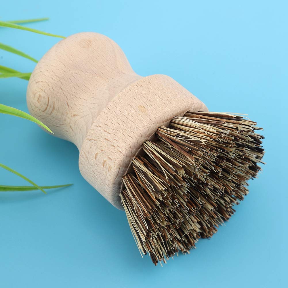 Natural Beech Wood Dish Cleaning Brush with Sisal & Silk Bristles - Pot, Sink, Coil, Vegetable, Floor, Carpet & Bottle Cleaning Brush for Kitchen, Bathroom & Home Use