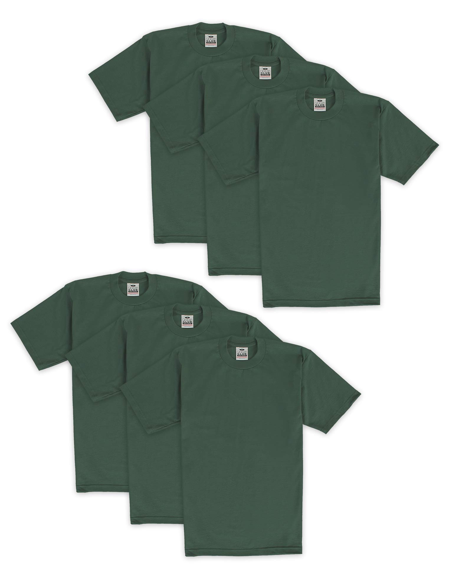 Pro Club Men's 6-Pack Heavyweight Cotton Short Sleeve Crew Neck T-Shirts - Forest Green, 4XL Tall - Soft & Durable for Workout, Gym, Casual Wear & Everyday Use