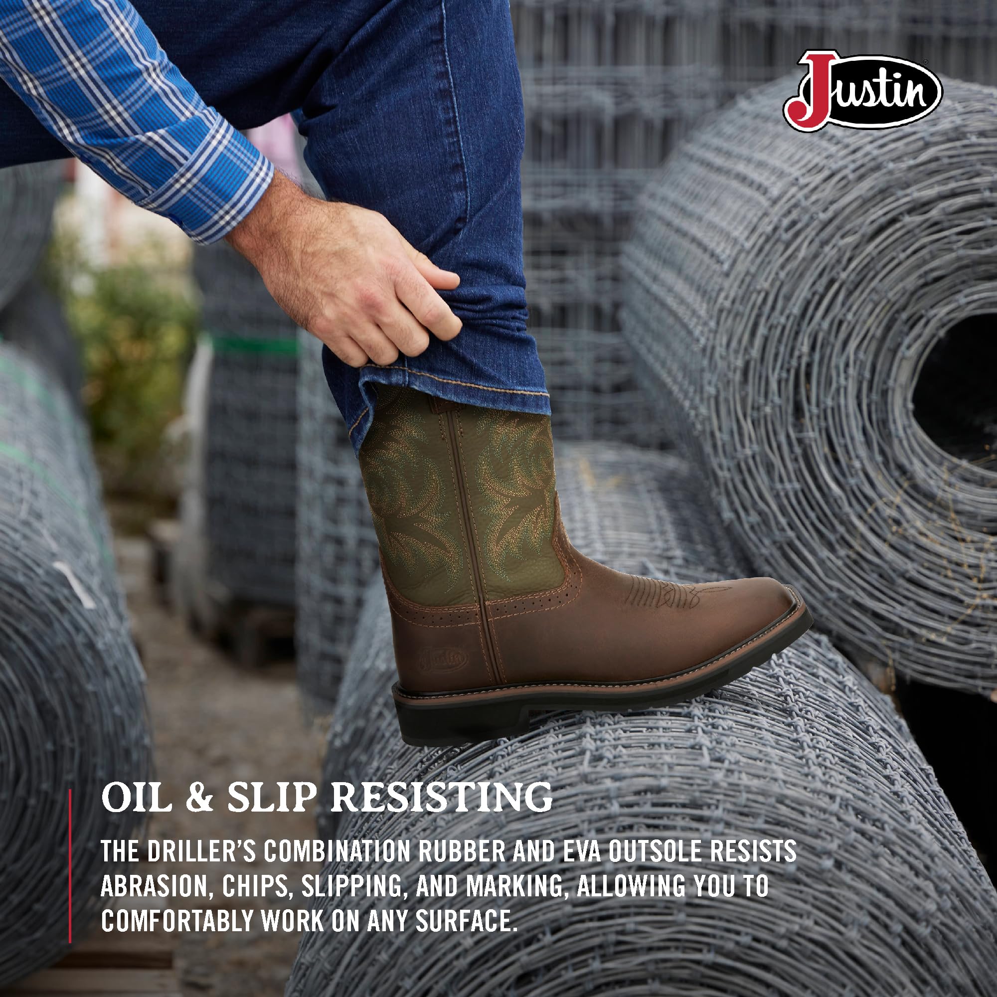 Justin Men's Driller 11'' Square Toe Work Boot - Steel Toe, Waterproof, Slip Resistant - Perfect for Construction, Warehouse & Outdoor Work