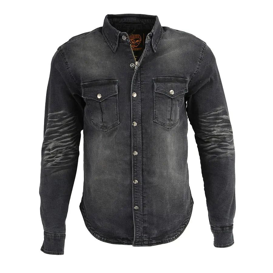 Milwaukee Leather Men's Faded Denim Armored Shirt Jacket - Motorcycle Riding Gear for Bikers & Outdoor Protection