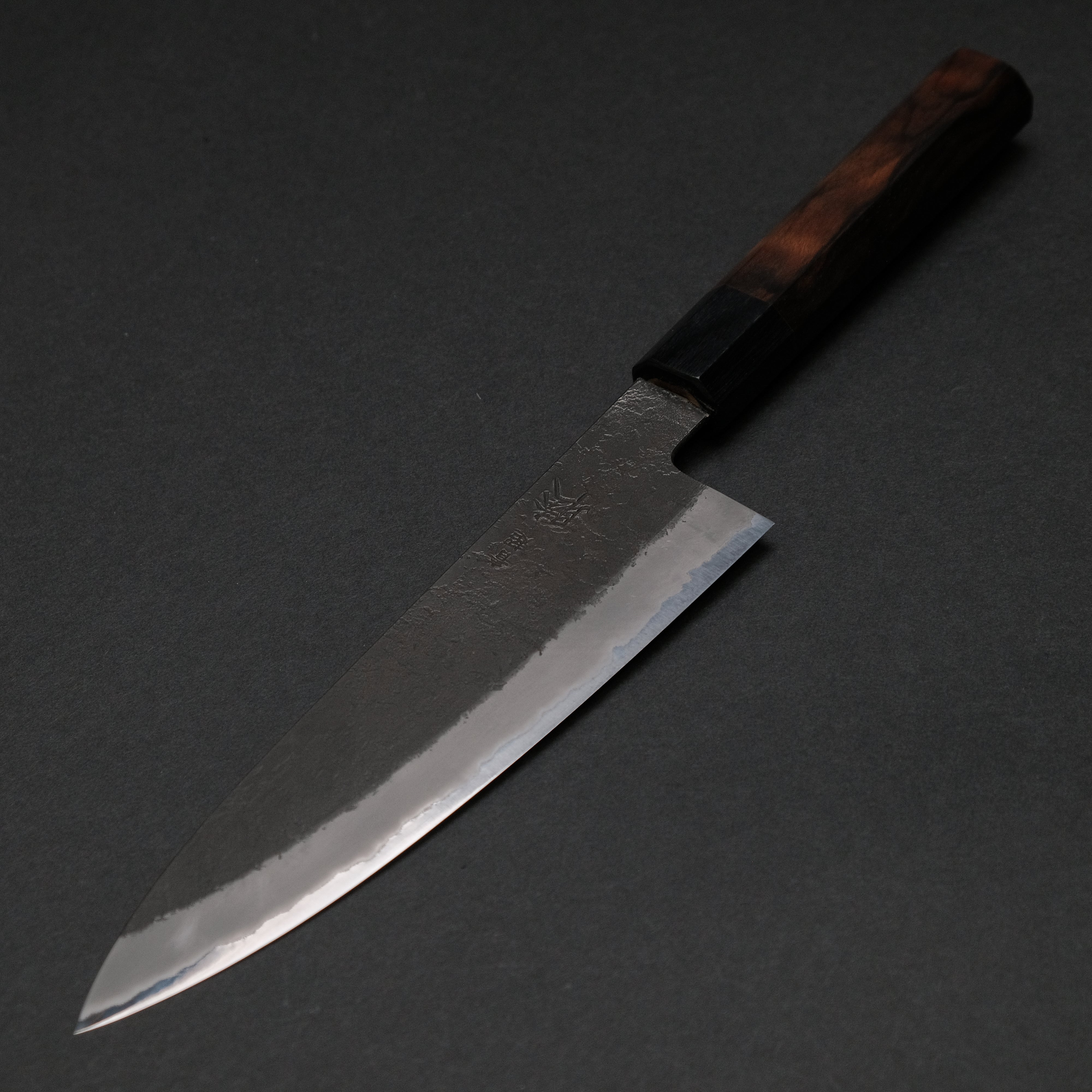 Premium Mutsumi Blue Super Kurouchi Nashiji Gyuto Knife 180mm - Japanese Chef Knife with Ebony Handle for Sushi, Meat Cutting & Professional Cooking