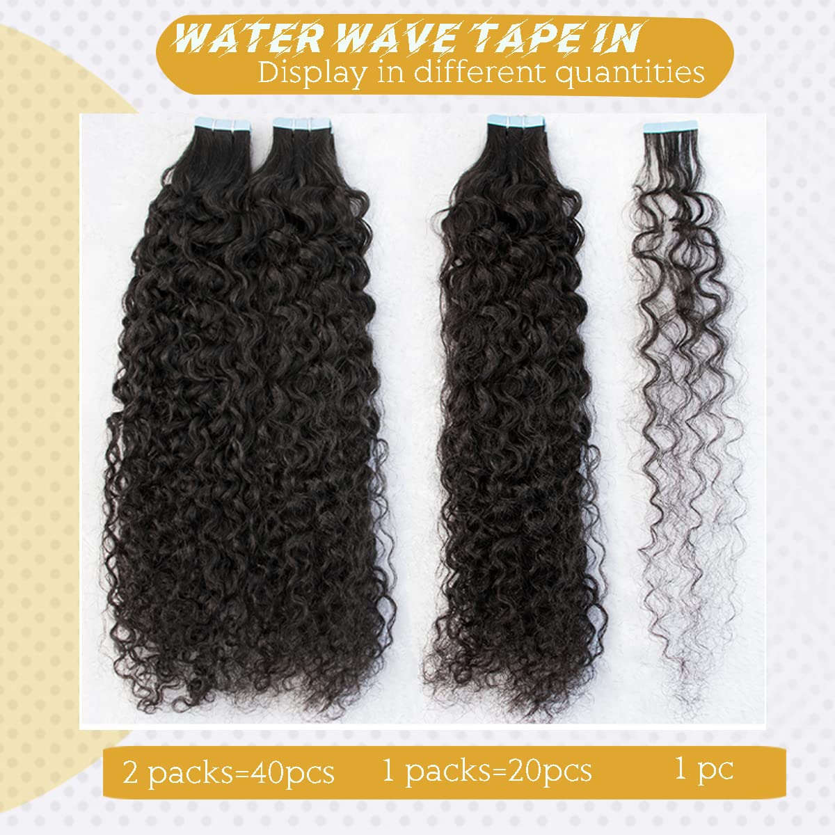 14 Inch Water Wave Tape in Human Hair Extensions - 20PCS Double Sided Loose Curly Brazilian Hair Weft (9A Quality, 50G) for Black Women - Perfect for Daily Styling, Parties & Special Occasions