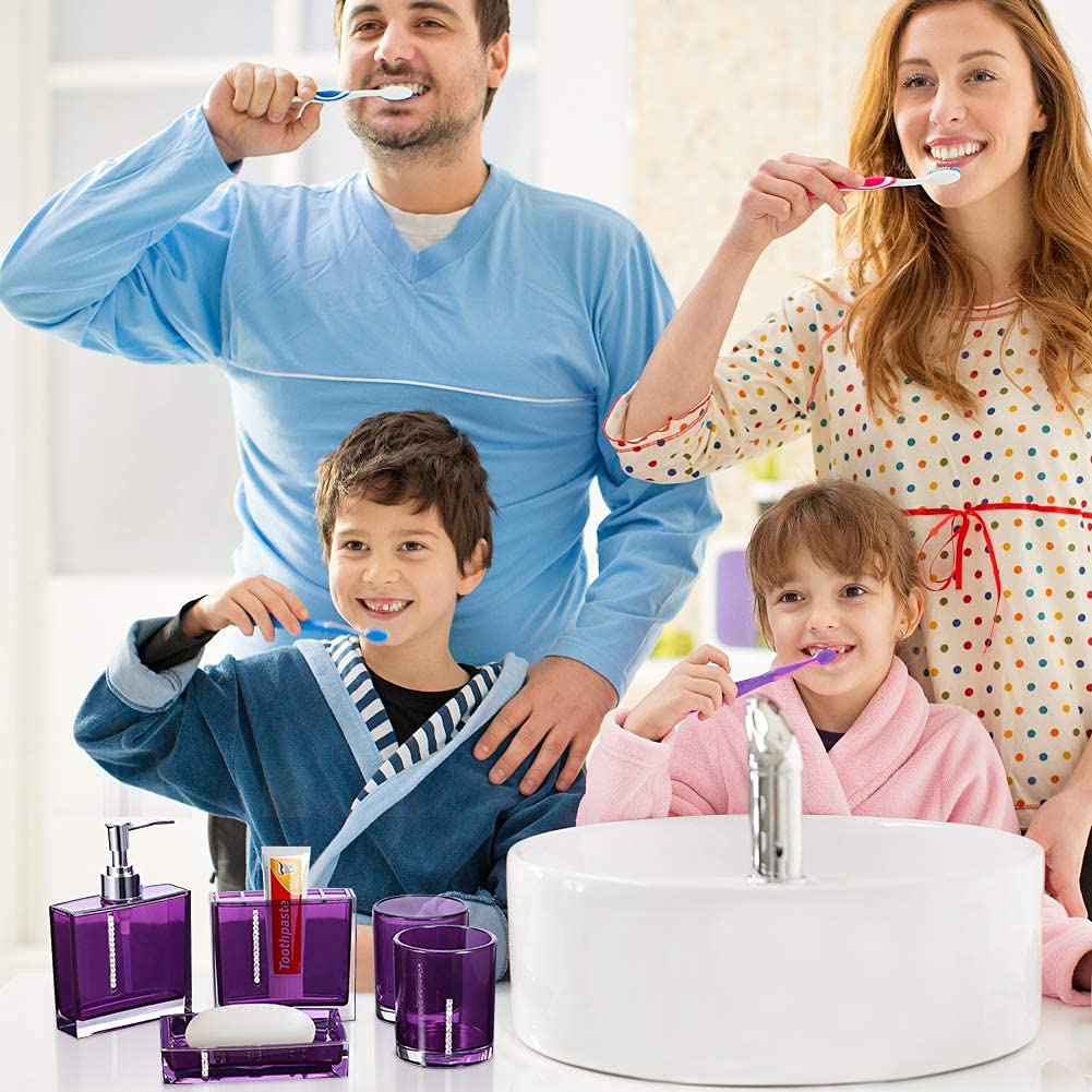 5-Piece Acrylic Bathroom Accessory Set - Soap Dispenser, Toothbrush Holder, Tumbler & Organizer | Modern Home, Hotel & Travel Essentials for Stylish Bathrooms
