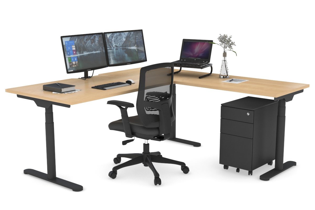 Flexi Premium Height Adjustable Corner Workstation Desk - 1800L x 1800W with Cable Management Scallop | Ergonomic Home Office & Gaming Setup for Comfortable Work