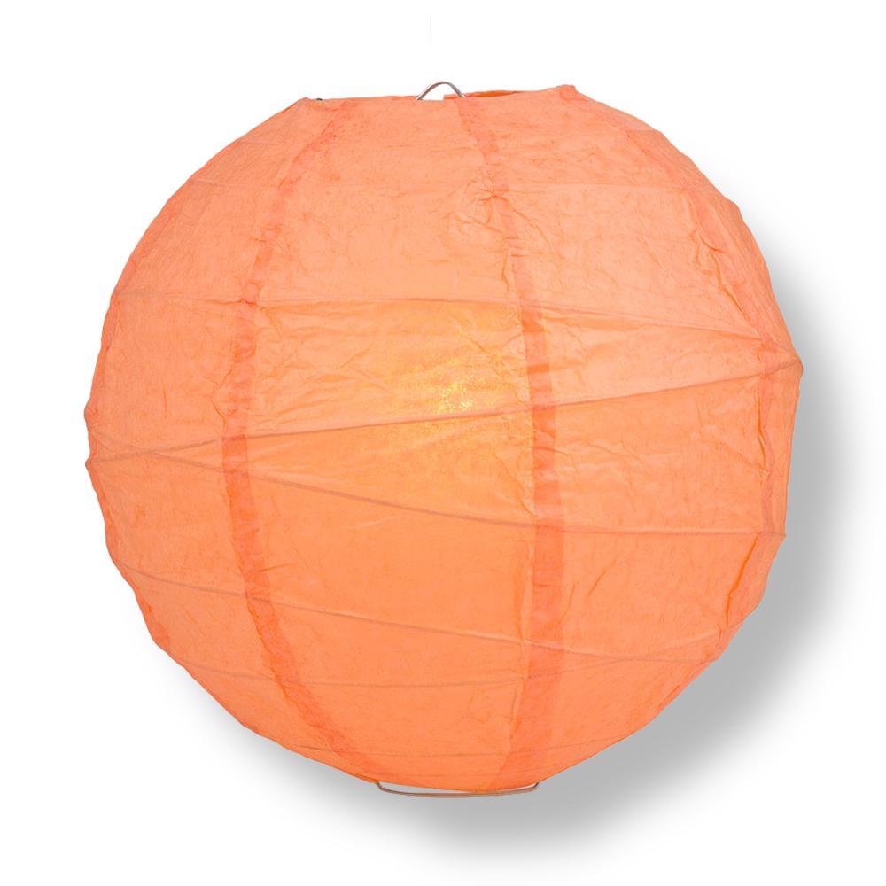 16 Inch Peach/Orange Coral Freestyle Ribbing Round Paper Lanterns - Perfect for Wedding Decor, Party Lighting, and Home Decoration