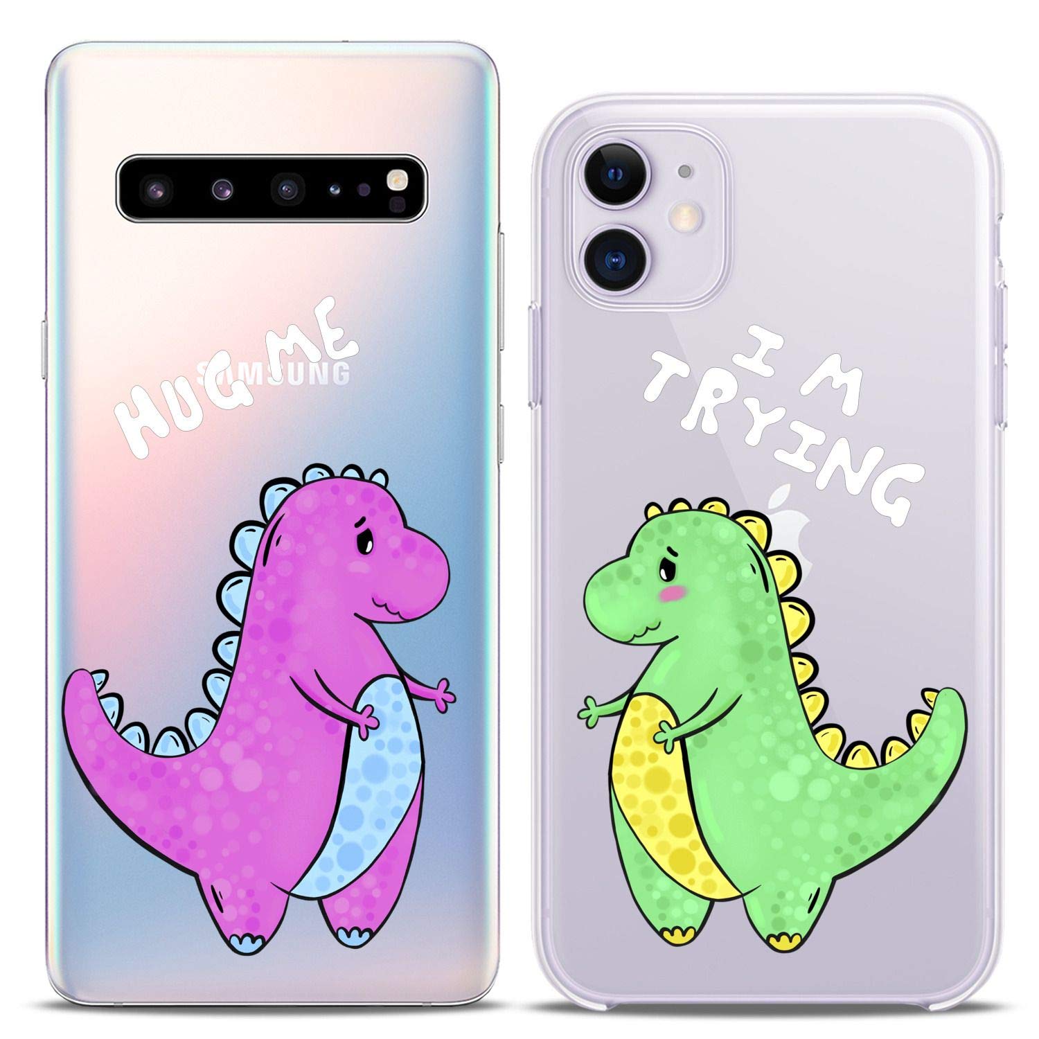 Funny Dinosaur Couple Phone Cases for iPhone 16/15/14/13/12/11 Pro Max/Mini/Xs/X/6s/8 Plus/7/Xr/10/SE/5 - Cute T-Rex Friends Slim Clear Flexible Cover - Perfect Gift for Couples, Best Friends & Dinosaur Lovers