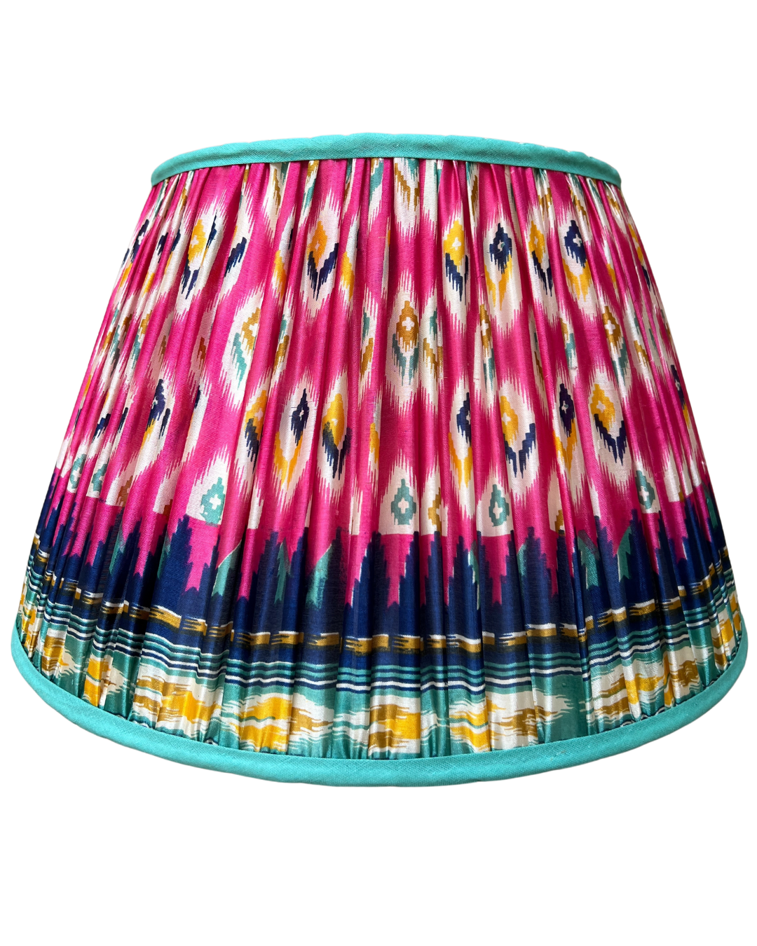 41cm Pink, Blue, Gold & Green Silk Sari Lampshade - Elegant Home Decor for Living Room, Bedroom & Boho Style Interior Design