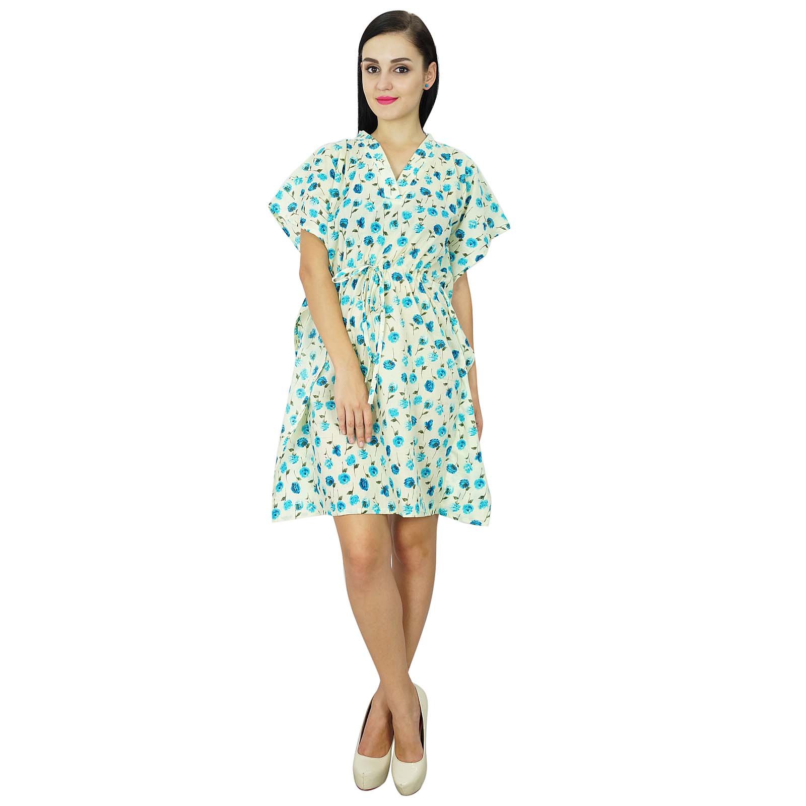 Women's Bimba Printed Mini Beach Kaftan Dress - Short Sleeve Tunic Cover Up for Pool, Vacation & Summer Outfits | Lightweight Swimwear for Beach, Resort & Tropical Getaways