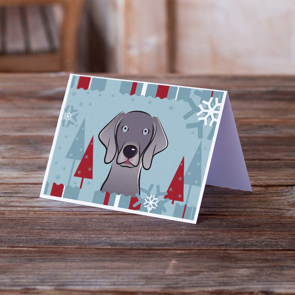 Winter Holiday Weimaraner Greeting Cards - Pack of 8 Blank A7 Note Cards (5x7 Inches) with Envelopes - Whimsical Christmas Dog Design - Perfect for Holiday Greetings, Thank You Notes & Seasonal Wishes