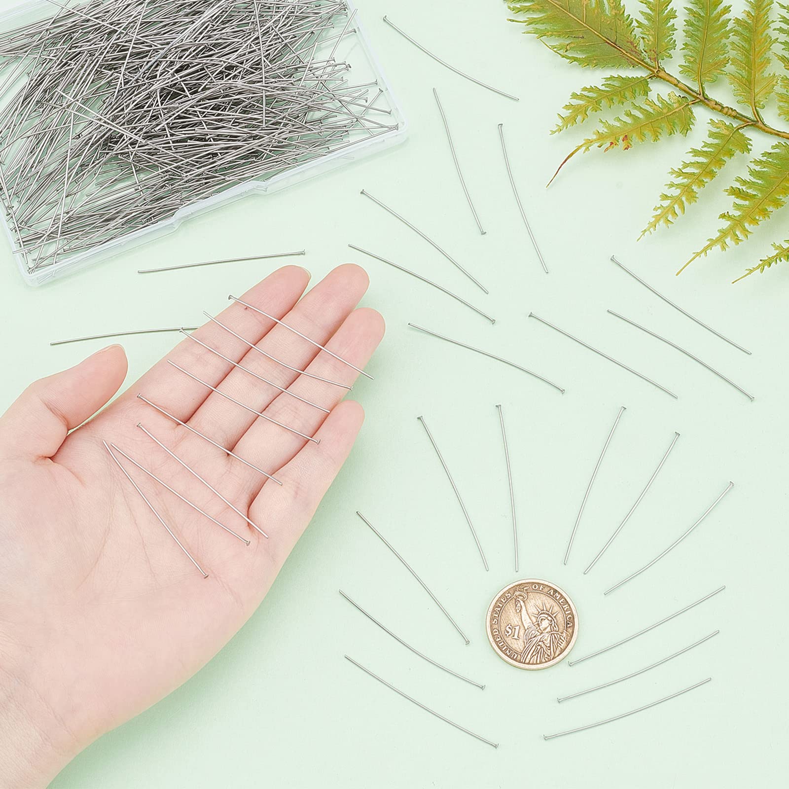PH PandaHall 600pcs 50mm 304 Stainless Steel Flat Head Pins - 0.7mm (21 Gauge) Metal Jewelry Making Supplies for DIY Earrings, Bracelets, Necklaces & Crafts - Perfect for Beading, Charms & Handmade Jewelry Projects