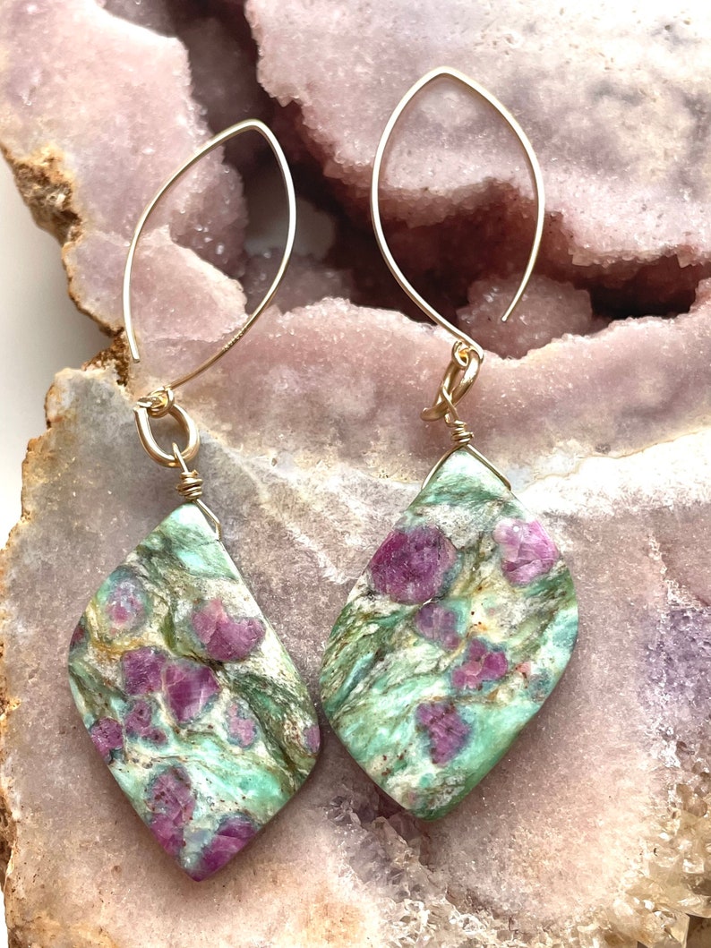 Large Statement Ruby in Fuchsite Earrings | Raw Crystal Stone Dangle Earrings | July Birthstone Jewelry | Elegant Gift for Women | Perfect for Weddings, Parties & Special Occasions