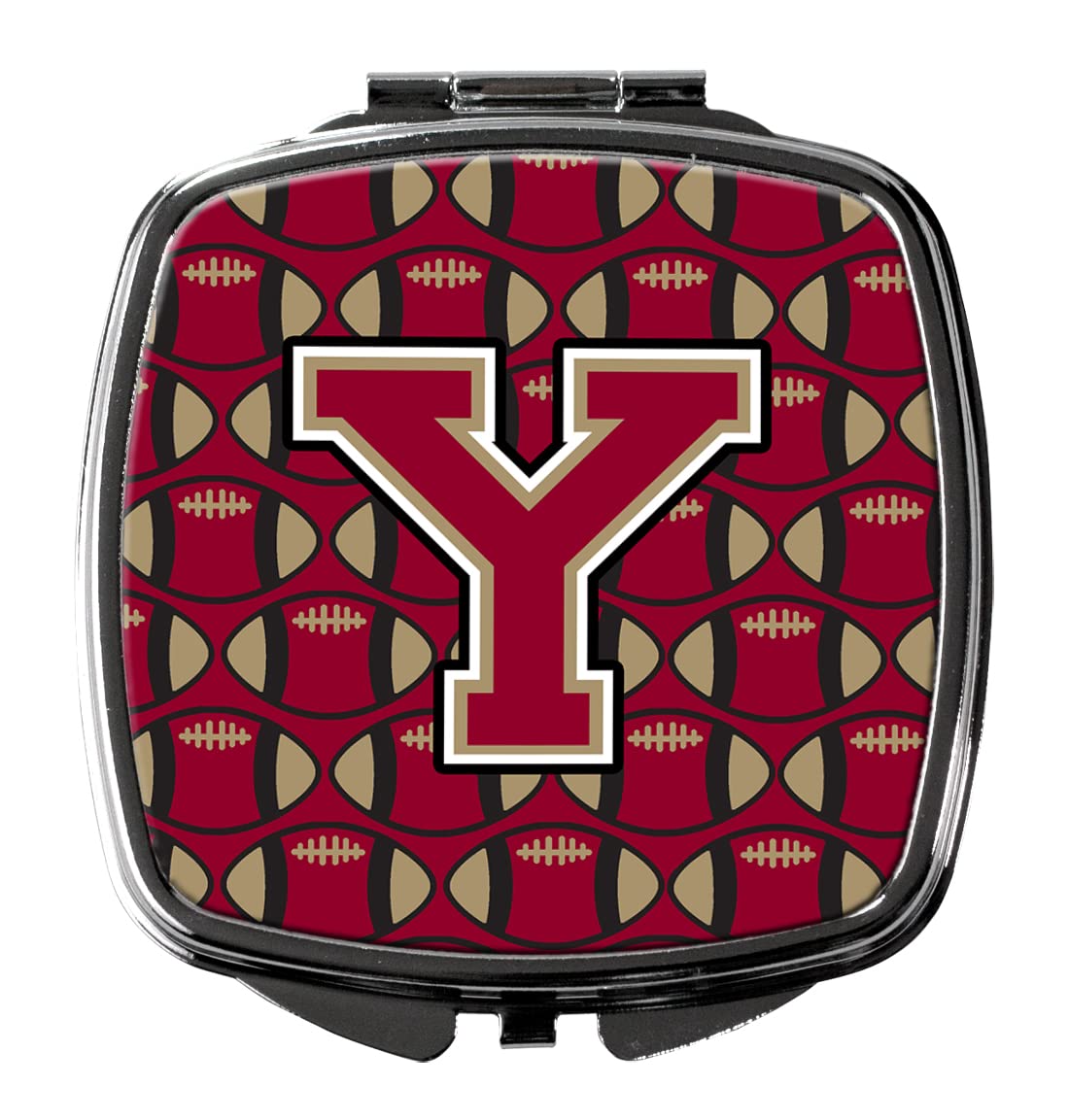 Caroline's Treasures CJ1078-YSCM Letter Y Football Garnet & Gold Compact Mirror - Decorative Travel Makeup Mirror for Women & Girls, Perfect Gift, Folding Handheld Pocket Mirror for Purse, Football Game Tailgating, School Spirit Accessories