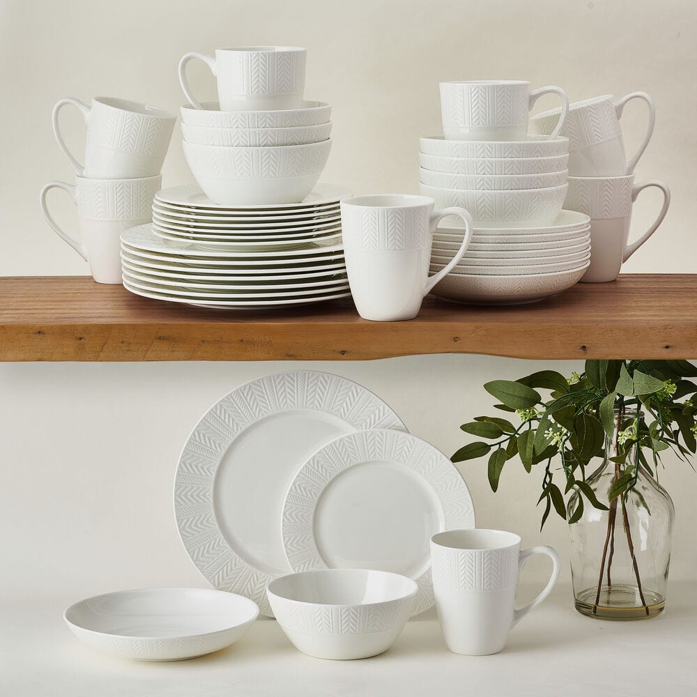 Bowen 40-Piece Dinnerware Set for 8 - Porcelain Tableware Service with Plates, Bowls & Mugs - Perfect for Family Dinners, Parties & Restaurant Use