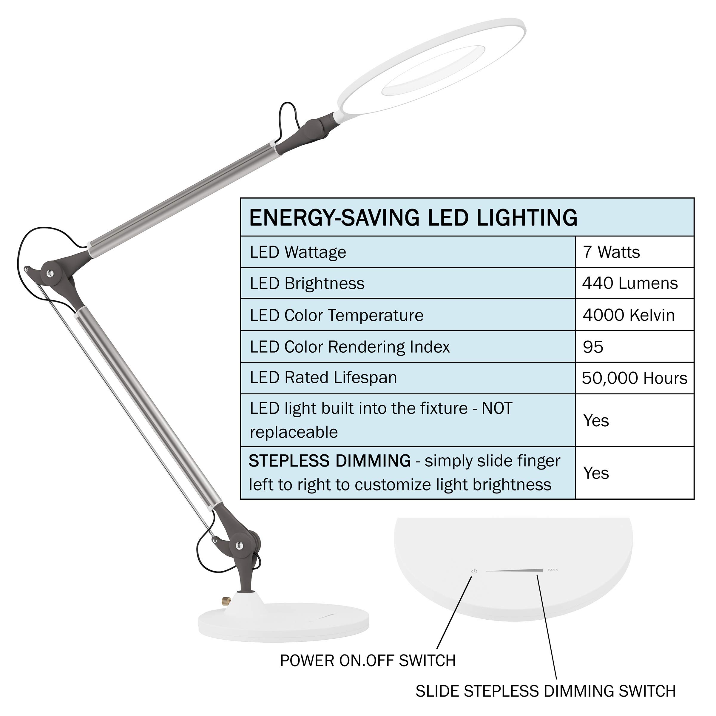 Premium LED Desk Lamp with Swing Arm - Adjustable Natural Sunlight for Home Office, Study & Bedroom - Architect Task Lighting for Reading, Working & Nightstand Use (White)