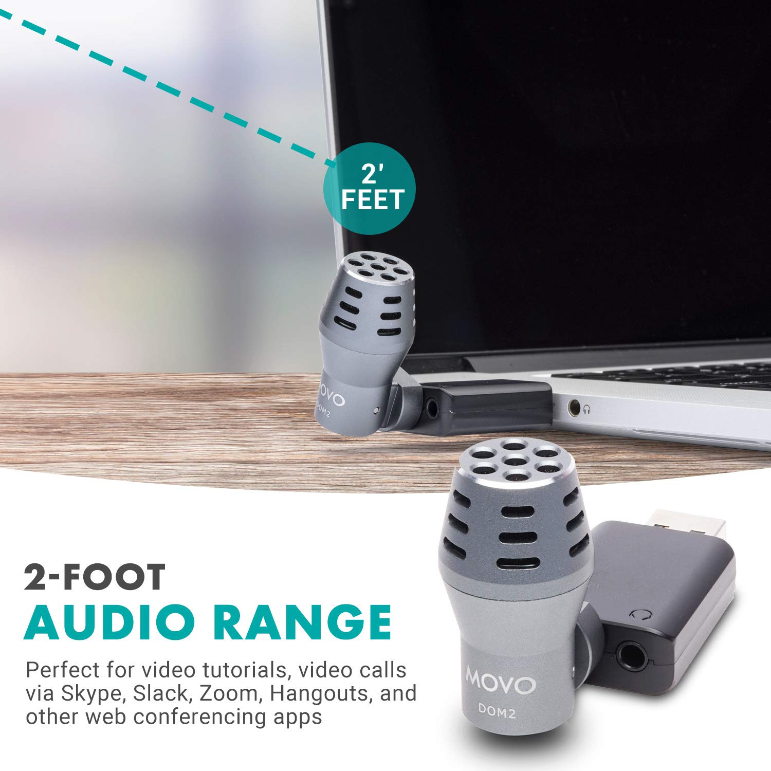 Movo DOM2-USB Mini Omnidirectional USB Microphone for PC, MacBook & Laptop - Compact Desktop Mic with Case for Streaming, Podcasting, Zoom Meetings, Gaming & Voice Recording (Ideal for Home Office & Online Classes)
