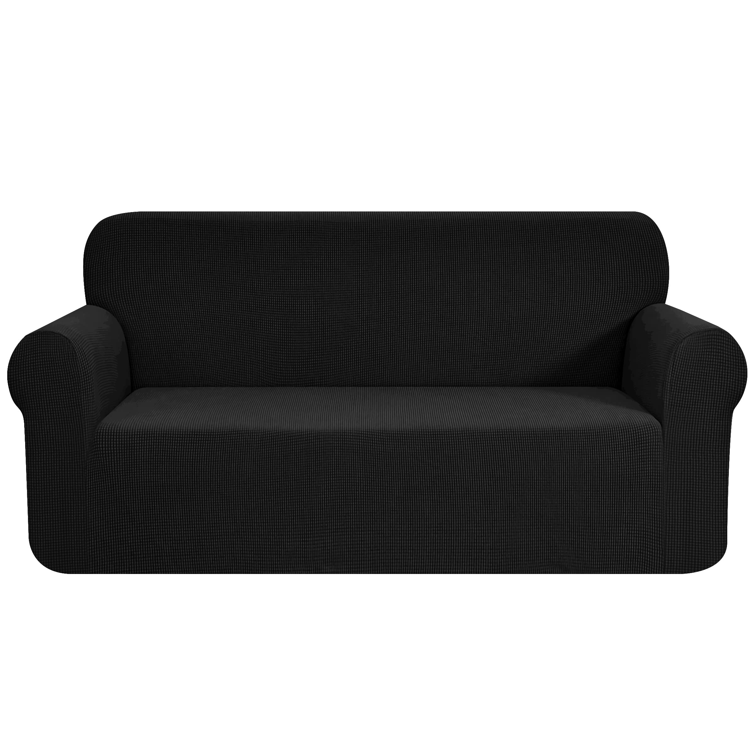 CHUN YI Stretch Loveseat Sofa Slipcover - 2 Seater Couch Cover with Elastic Bottom, Soft Spandex Jacquard Fabric in Classic Black (Medium) - Perfect for Living Room, Apartment & Home Decor Protection