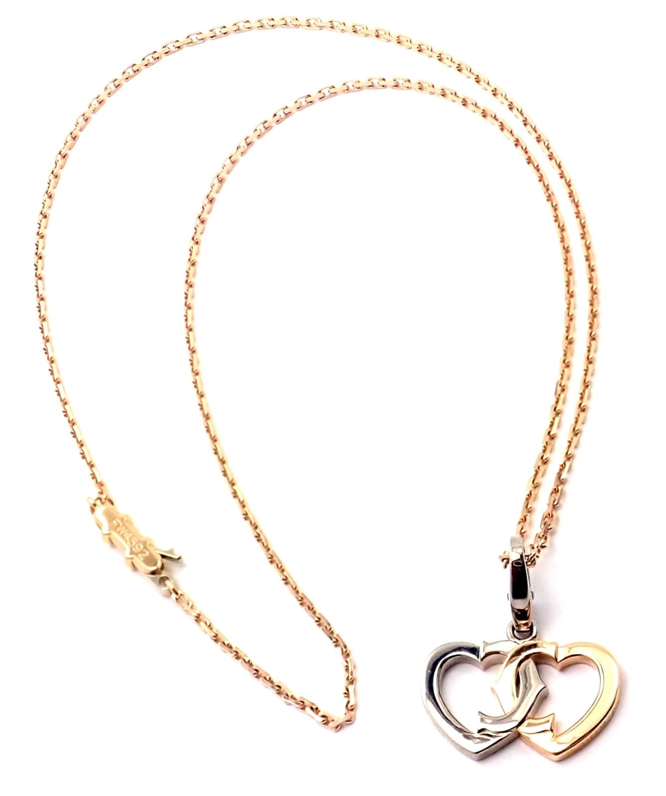 Authentic Cartier 18K Rose Gold & White Gold Double C Heart Pendant Necklace - Luxury Jewelry Gift for Women, Perfect for Valentine's Day & Anniversary