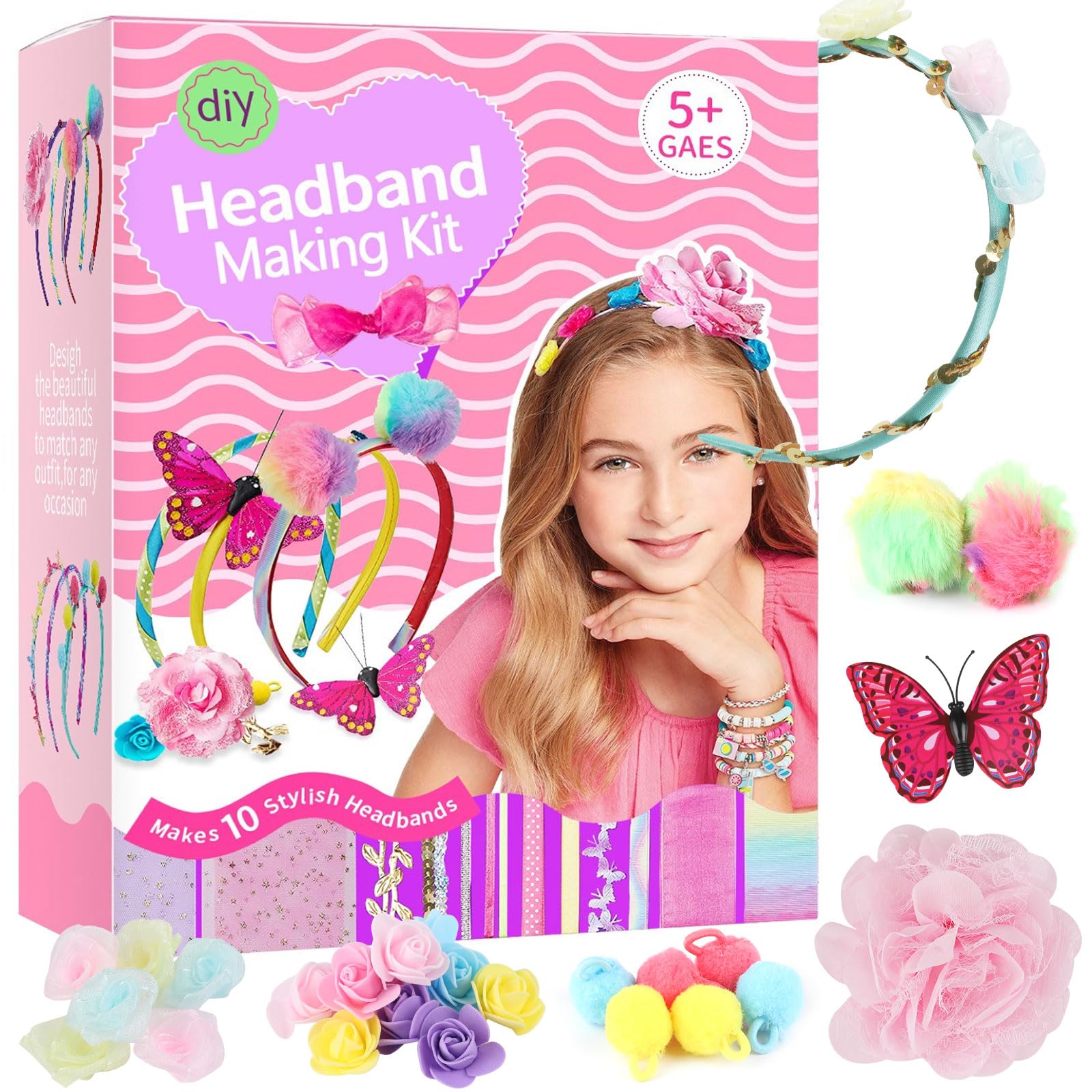 JOFONY DIY Headband Making Kit for Girls - 10-Piece Hair Accessories Craft Set for Kids Ages 3-12 - Create Custom Fashion Headbands - Perfect Birthday Gift & Creative Activity for Parties, Playdates & Rainy Day Fun