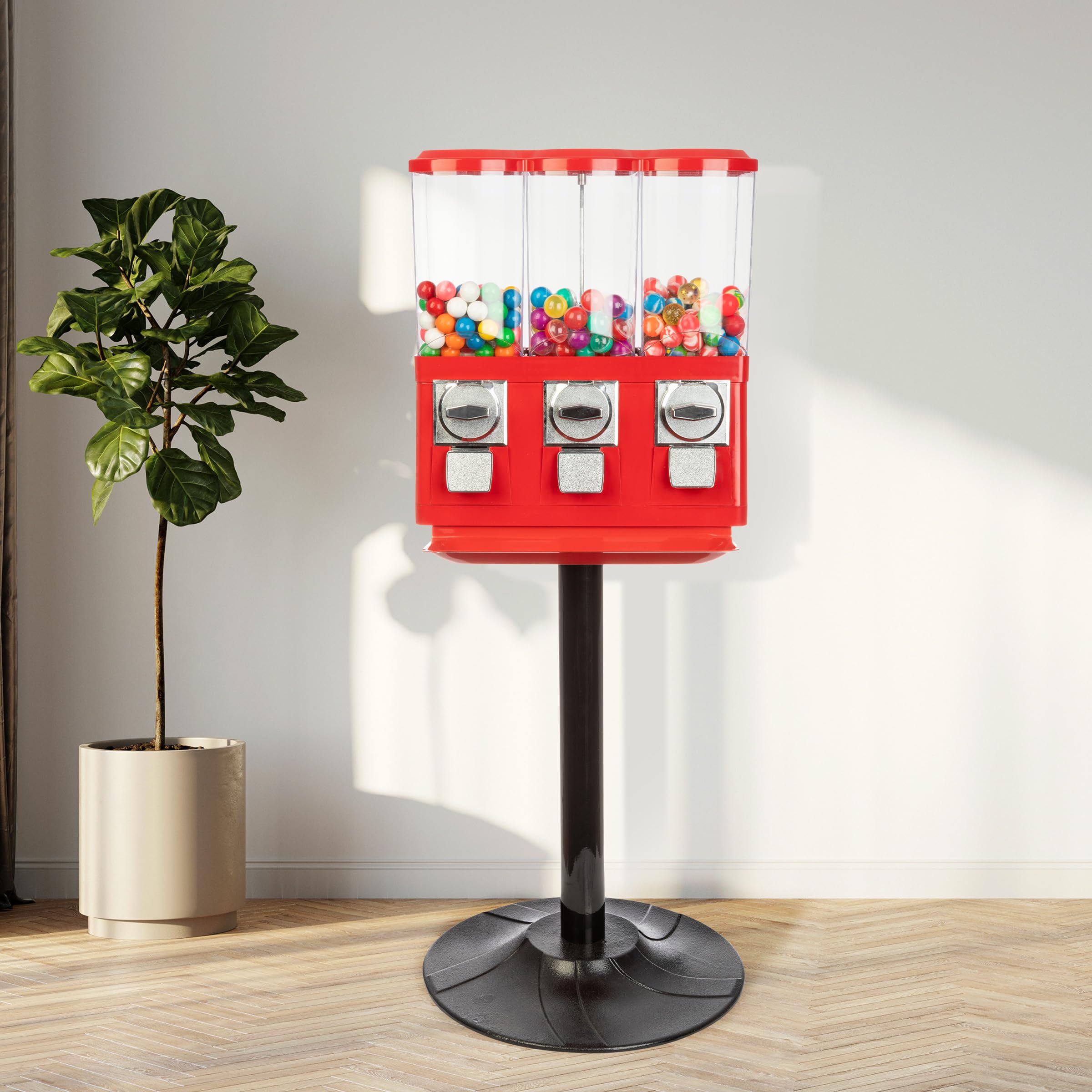 Great Northern Popcorn Triple Candy Vending Machine - Commercial Gumball, Capsule & Candy Dispenser for Business (Red) - Perfect for Retail Stores, Arcades & Party Events