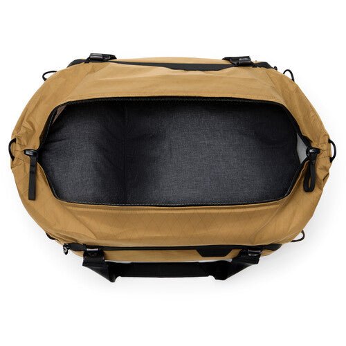 Peak Design Travel Duffel 35L Carry-On Duffel Bag - Waterproof & Durable Coyote Brown Backpack for Adventure Travel, Camping & Outdoor Activities
