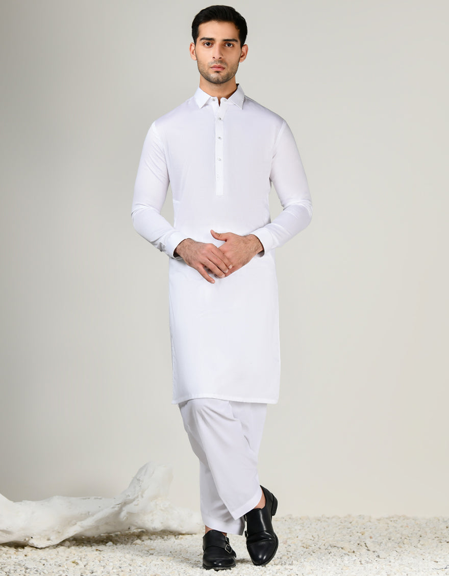 Premium Cotton White Shalwar Kameez by J. Junaid Jamshed - Traditional Pakistani Dress for Men, Women & Kids - Perfect for Eid, Weddings & Cultural Events