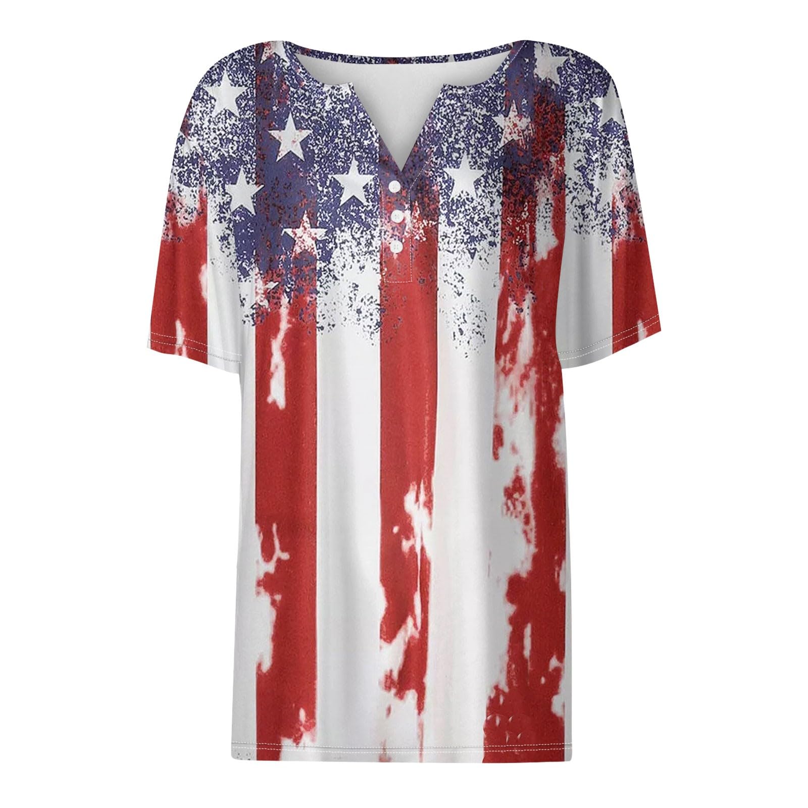 4th of July Women's Tops - Casual V-Neck Blouses for Summer 2024 | Patriotic Outfits & Parties