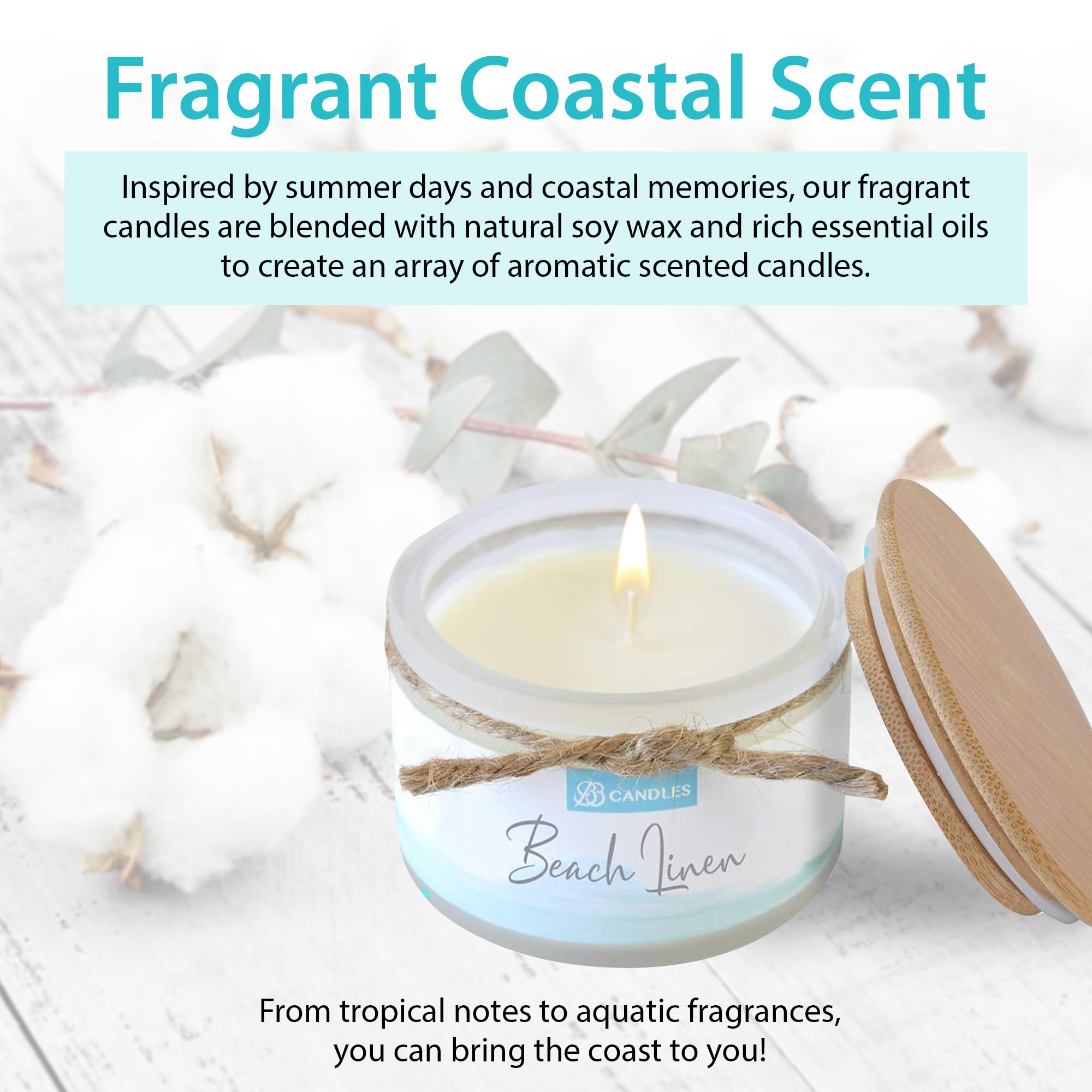 Natural Soy Hand-Poured Coastal Candle - Beach Linen Scent | 4oz Artisan Candle with 30+ Hours Burn Time | Strong Fragrance for Home Decor, Relaxation & Spa Atmosphere