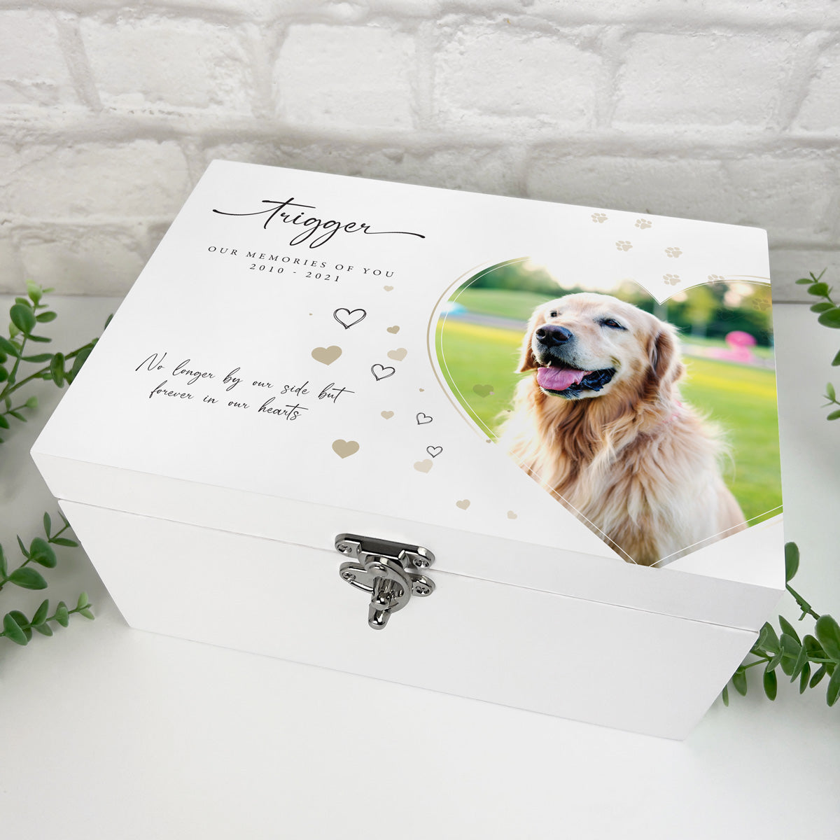 Personalized Pet Memorial Box - Engraved White Wooden Keepsake Urn for Ashes with Photo - 3 Sizes (22cm, 27cm, 30cm) - Perfect for Pet Loss Remembrance & Home Memorial Display