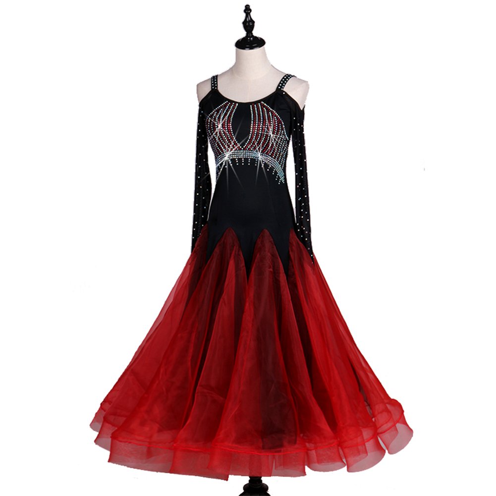 Elegant Ballroom Dance Competition Dresses for Women - Sparkling Rhinestone & Crystal Embellished Long Sleeve Performance Gown (Perfect for Latin, Standard & Professional Dance Events)