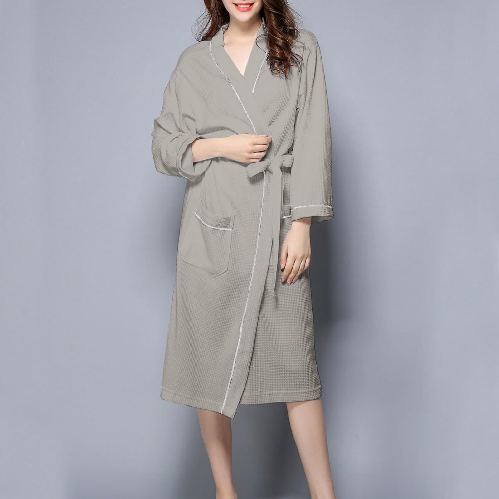 Women's Soft Knit Waffle Bathrobe - Knee Length Terry Cloth Robe with Long Sleeves | Cozy After Shower, Spa & Lounge Wear for Relaxation at Home