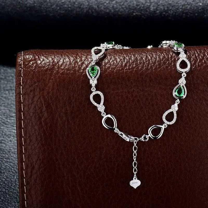 18K White Gold Tsavorite and Diamond Bangle Bracelet for Women - 4x5mm Pear Cut Natural Green Tsavorite with Diamond Accents - Elegant Anniversary Gift for Her, Perfect for Weddings, Parties, and Special Occasions