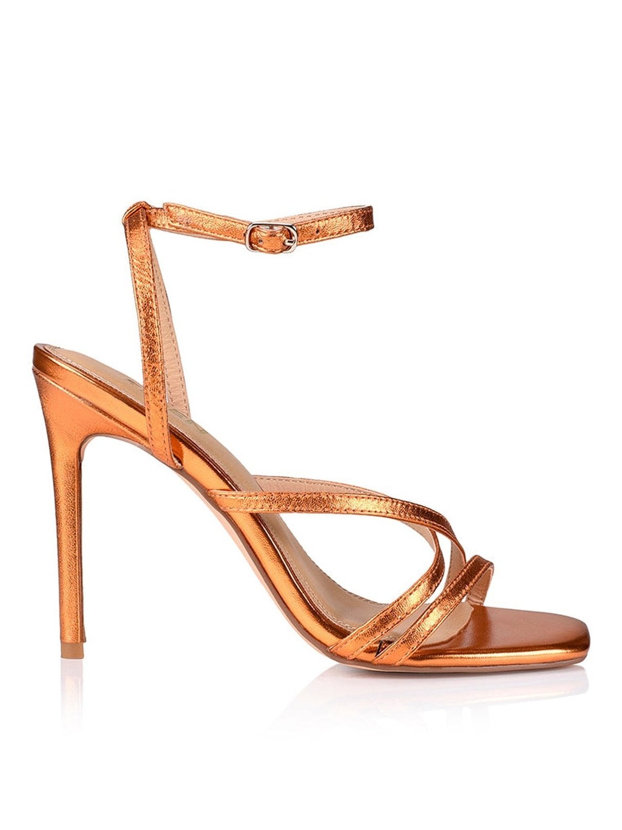 Stylish Orange Metallic Leather Dagger Stiletto Heels for Women - Perfect for Evening Parties, Nightclubs & Special Occasions