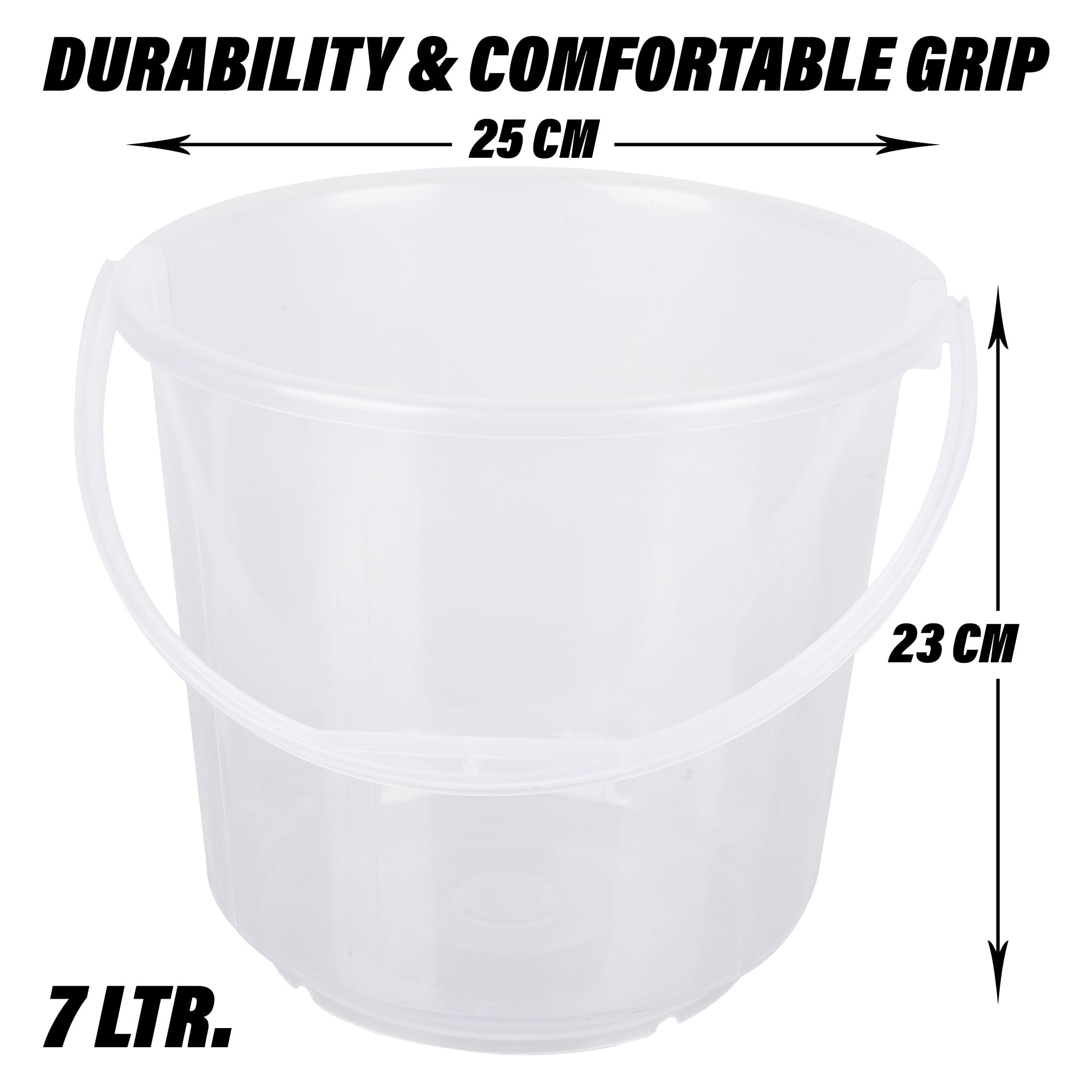 Kuber Industries 7L Transparent Plastic Bucket - Multipurpose Mop Bucket, Storage Container & Water Storage Solution (Pack of 2) - Ideal for Home Cleaning, Gardening & DIY Projects
