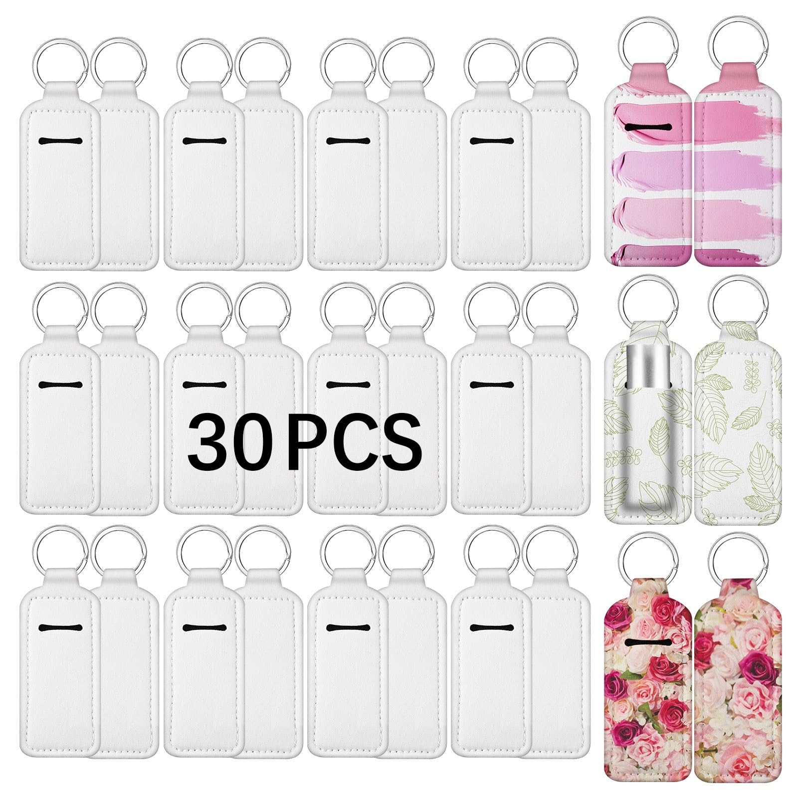 30 PCS Sublimation Chapstick Holder Blanks - Bulk Neoprene Lip Balm Keychain, DIY Clip-on Sleeve Travel Key Ring Holder for Sublimation - Perfect for Gifts, Promotions & Travel Accessories