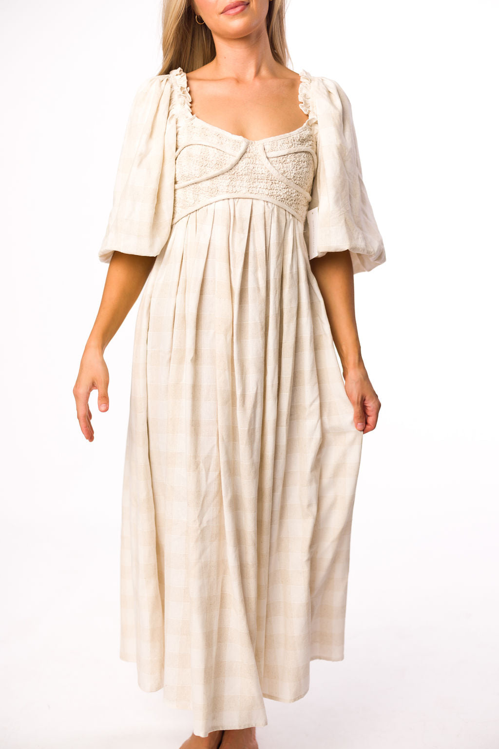 Harlow Maxi Dress in Natural Plaid - Bump Friendly Maternity Dress (Sizes S-3XL) for Pregnancy, Nursing & Everyday Comfort