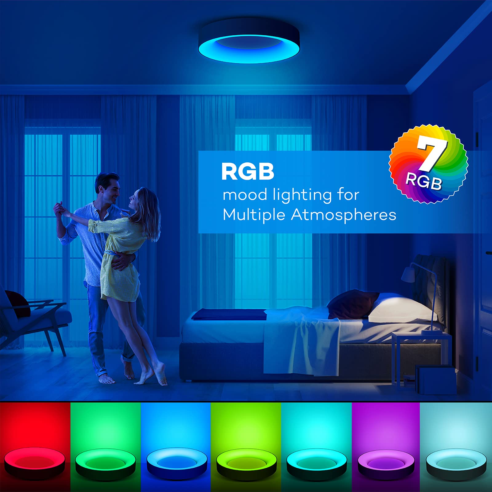 11 Inch 24W RGB LED Flush Mount Ceiling Light with Remote Control - 3000K-6500K Adjustable Color Temperature - Modern Black Ceiling Fixture for Bedroom, Kids Room, Living Room & Kitchen Lighting