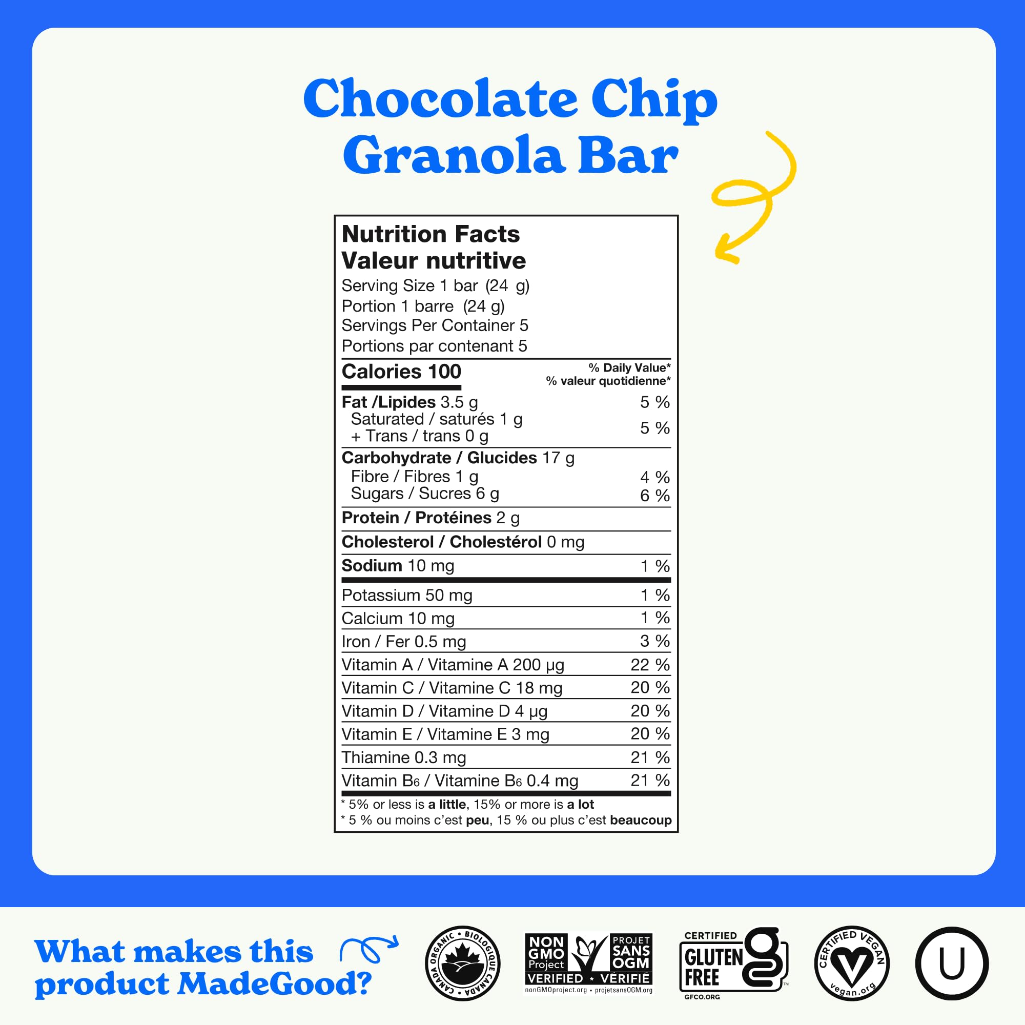 MadeGood Gluten Free Granola Bars, Chocolate Chip, 24g (40 Count) - Healthy Snacks for Kids, School Lunches & On-the-Go Energy