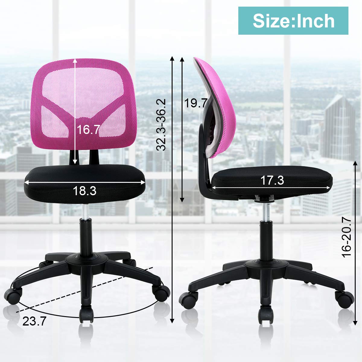 Ergonomic Mesh Office Chair with Lumbar Support - Adjustable Height Swivel Rolling Task Chair for Women & Men - Pink Computer Desk Chair for Home Office, Gaming & Workspaces