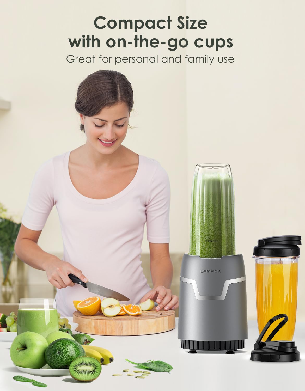1100W High-Speed Smoothie Blender for Protein Shakes, Frozen Drinks & Baby Food - Personal Blender with 2 Travel Cups & Lids - Perfect for Kitchen, Gym & On-the-Go Nutrition - Blender & Grinder Combo for Smoothies, Shakes & Meal Prep