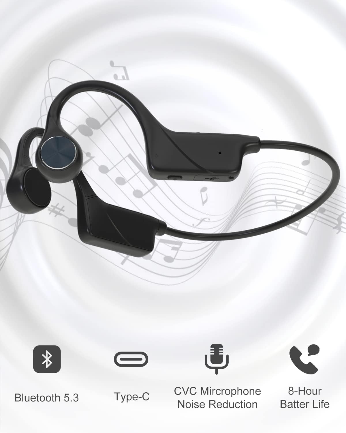 MONODEAL Bluetooth 5.3 Bone Conduction Headphones - Open Ear Wireless Headset with Microphone, IPX5 Waterproof, 8H Battery Life - Perfect for Running, Cycling, Gym Workouts & Outdoor Sports Activities