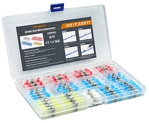 TOWOT 300PCS Heat Shrink Butt Connectors - Waterproof Solder Seal Wire Connectors for Automotive, Marine, Truck & Boat Wiring | Insulated, Corrosion-Resistant Electrical Terminals | Perfect for DIY Repairs, Vehicle Maintenance & Marine Applications