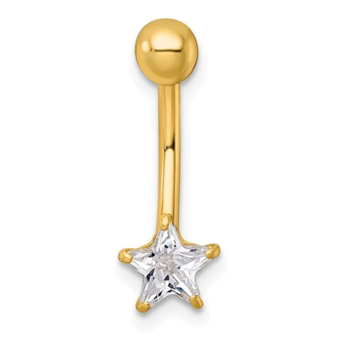 10K Gold CZ Star Belly Button Ring – Elegant Body Jewelry for Women, Perfect for Parties, Beach & Everyday Wear