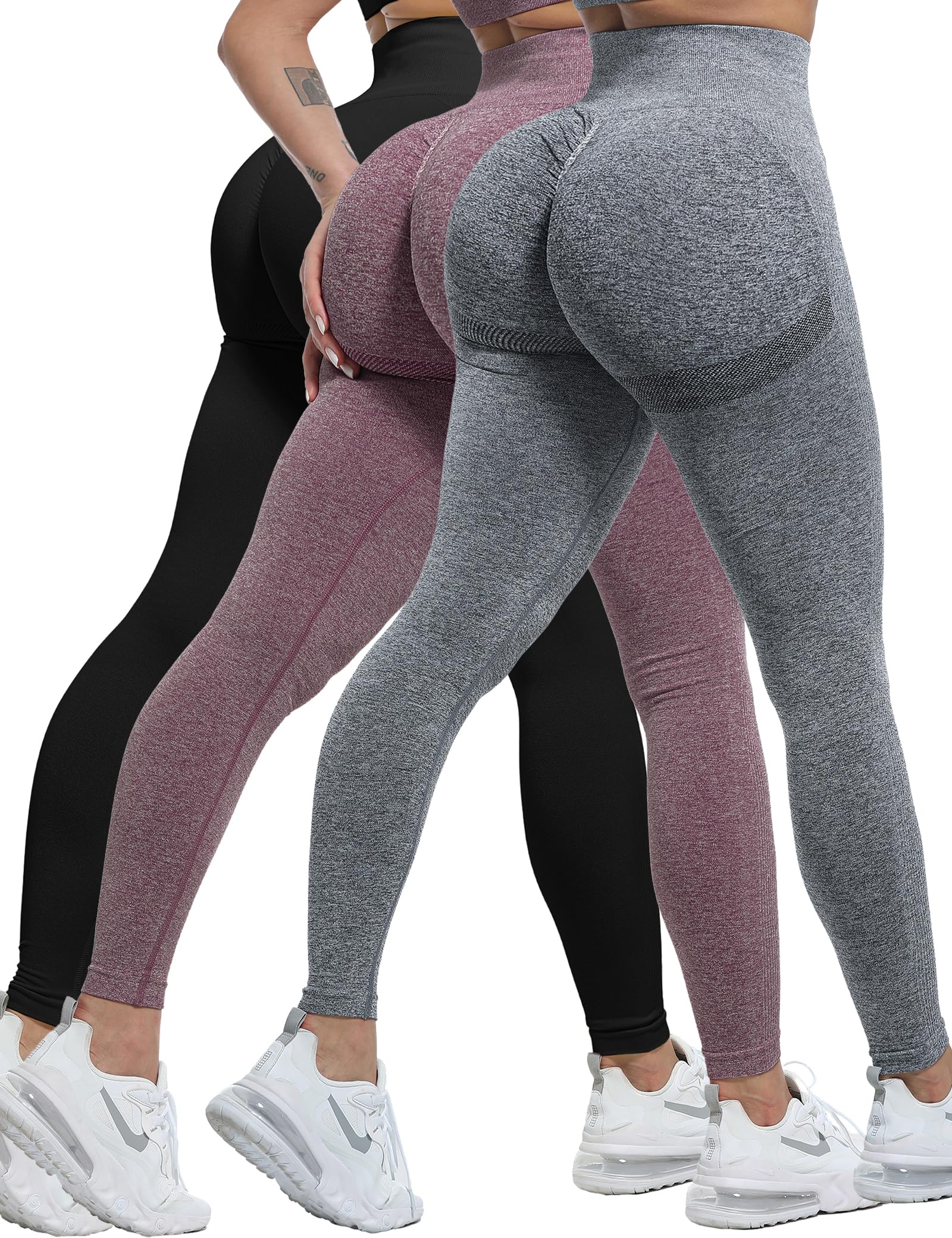 CHRLEISURE Women's 3-Piece Workout Leggings Set - High Waisted Scrunch Butt Lifting Seamless Yoga Pants for Gym, Running & Fitness | Perfect for Workouts, Lounge & Everyday Wear