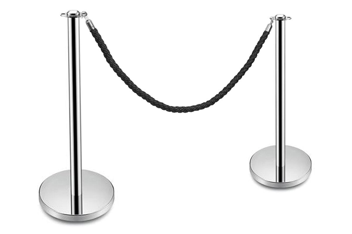 JasonL Rope Barrier Bollard - Silver Set of 2 - Heavy Duty Stanchions for Crowd Control, Events & Queue Management - Perfect for Retail Stores, Theaters and Public Spaces