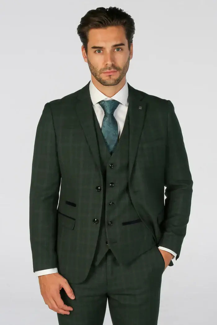 Paul Andrew Leo Men's 3 Piece Check Suit - Beige or Green | Formal Business Attire for Weddings, Interviews & Office Wear