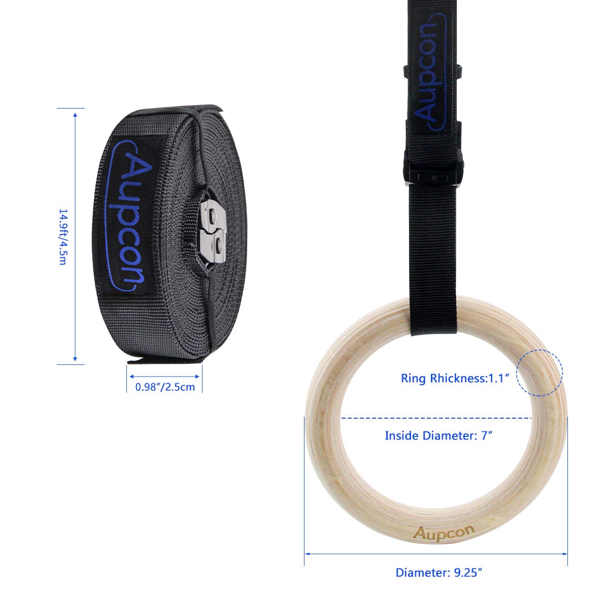 AUPCON Wood Gymnastic Rings - Olympic Gym Rings with Adjustable Straps for Strength Training, Pull Ups, Dips & Home Workouts - Perfect for CrossFit, Calisthenics & Outdoor Fitness