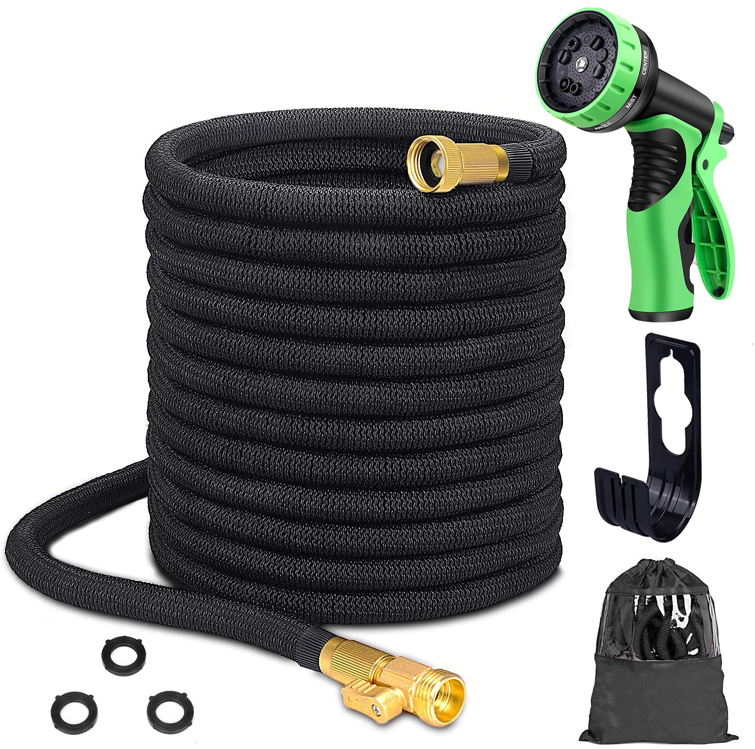 50FT Expandable Garden Hose with 10-Function Nozzle - 3-Layer Latex & 3750D Strength - 3/4